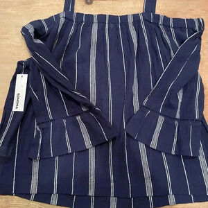 Nwt Sonoma belle eyelet sleeve Blue White Striped Top Size L Boho Western
